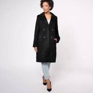 Dennis Basso Women's 8 Double Breasted Peacoat Black Knee Length Dressy Winter